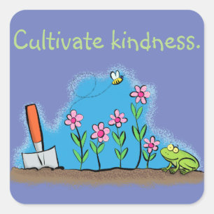 Cute garden with frog flowers and bee sticker