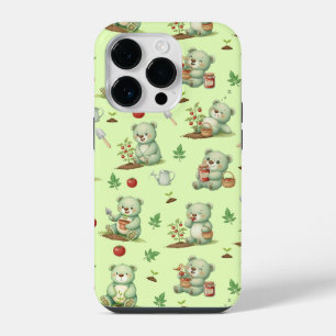 Cute Gardener Bear and Tomato Garden Seamless Patt iPhone 14 Pro Case