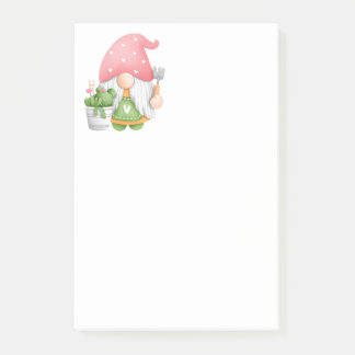 Cute Gardener Green Pink Watercolor Garden Gnome   Post-it Notes