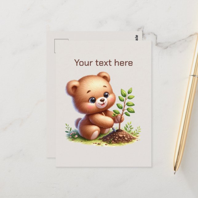 Cute Gardening bear customisable Postcard (Front/Back In Situ)