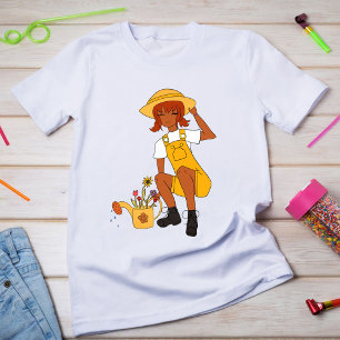 Cute Gardening Girl with Flowers Girls' T-Shirt
