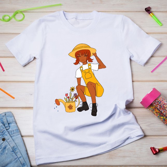 Cute Gardening Girl with Flowers Girls' T-Shirt (Creator Uploaded)