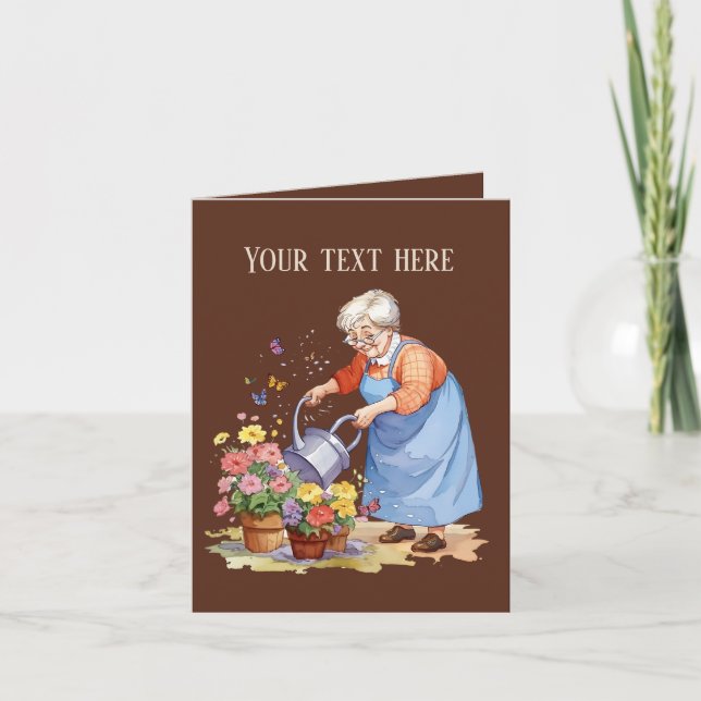 Cute Gardening old lady add message Card (Front)