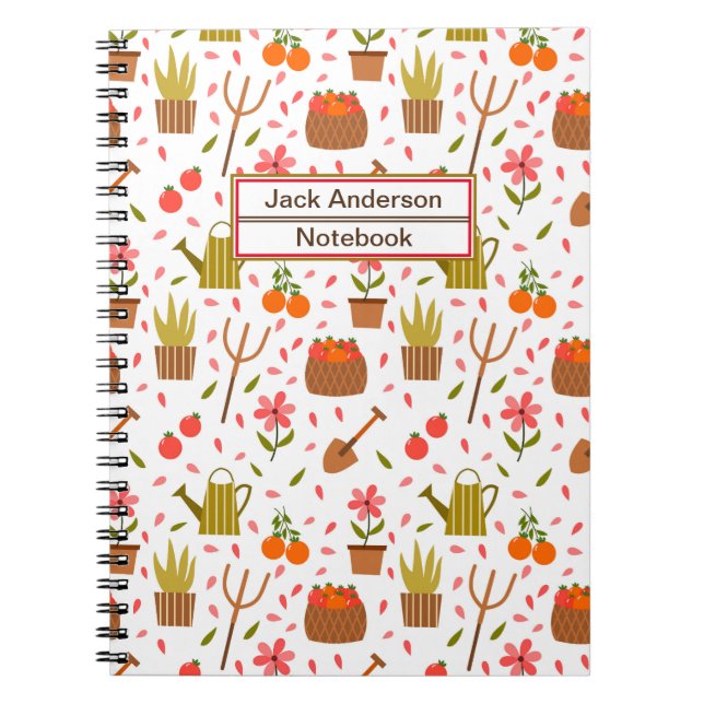 Cute Gardening Tools and Plants Seamless Pattern Notebook (Front)