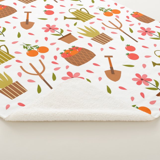 Cute Gardening Tools and Plants Seamless Pattern Sherpa Blanket (3/4)