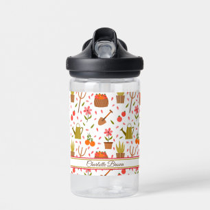 Cute Gardening Tools and Plants Seamless Pattern Water Bottle