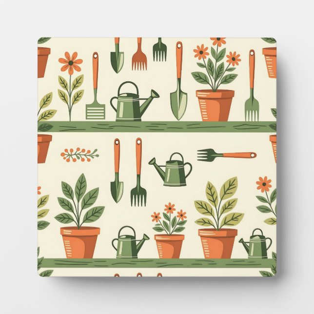 Cute Gardening Tools Floral Pattern Cosy Plaque (Front)