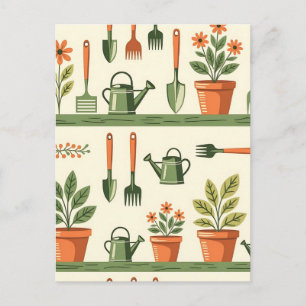 Cute Gardening Tools Floral Pattern Cozy Postcard