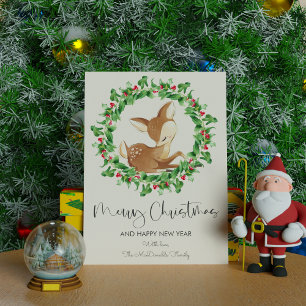Cute Garland Deer Merry Christmas Flat Holiday Card