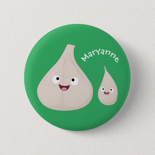 Cute garlic cartoon vegetable illustration 6 cm round badge (Front)