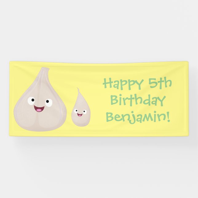 Cute garlic cartoon vegetable illustration banner (Horizontal)
