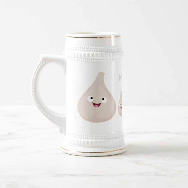Cute garlic cartoon vegetable illustration beer stein (Left)