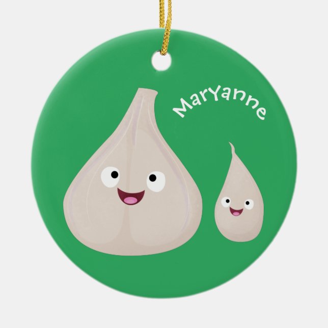 Cute garlic cartoon vegetable illustration ceramic tree decoration (Front)