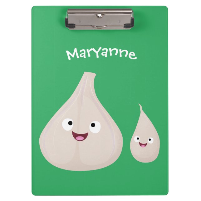 Cute garlic cartoon vegetable illustration clipboard (Front)