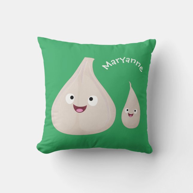 Cute garlic cartoon vegetable illustration cushion (Front)