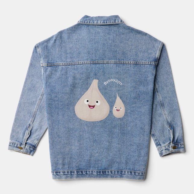 Cute garlic cartoon vegetable illustration denim jacket (Back)