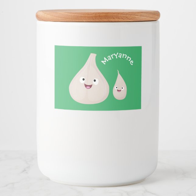Cute garlic cartoon vegetable illustration food label (Front)
