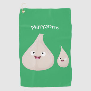 Cute garlic cartoon vegetable illustration golf towel