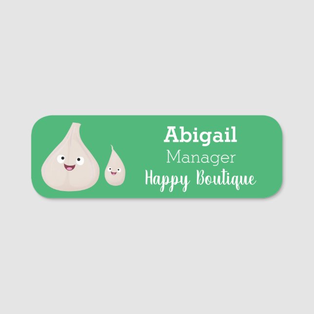 Cute garlic cartoon vegetable illustration  name tag (Front)