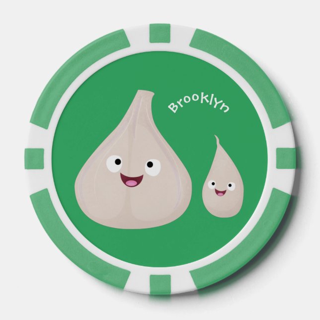 Cute garlic cartoon vegetable illustration poker chips (Front)