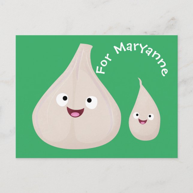 Cute garlic cartoon vegetable illustration postcard (Front)