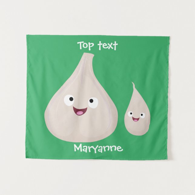 Cute garlic cartoon vegetable illustration  tapestry (Front (Horizontal))