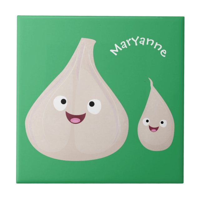 Cute garlic cartoon vegetable illustration tile (Front)