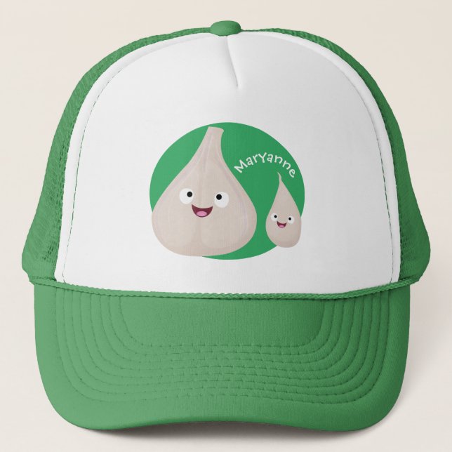 Cute garlic cartoon vegetable illustration trucker hat (Front)