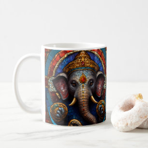 Cute Garnesh God Blue Mosaic Stained Glass Coffee Mug