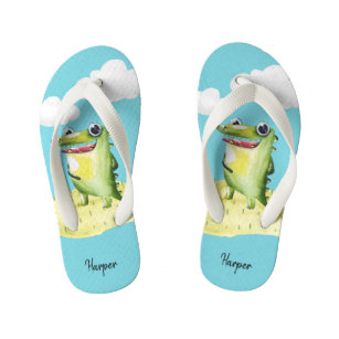 Cute Gator Illustration with Your Name Kid's Jandals