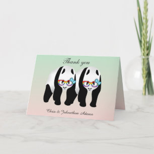 Cute Gay Pandas Rainbow Wearing Glasses  Thank you Card