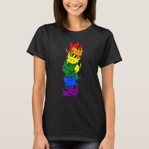 Cute Gay Pride Rainbow Cat Pile Lgbt Flag Support T-Shirt