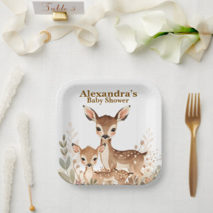 Cute Gazelles Forest Animals Woodland Baby Shower Paper Plate
