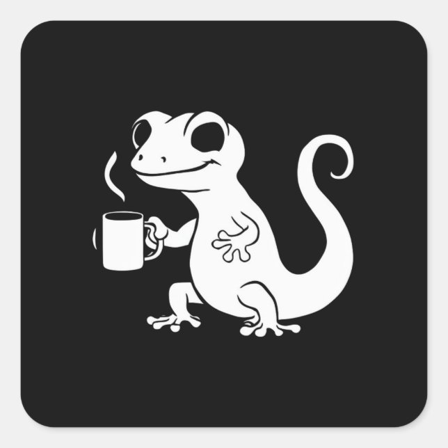 cute gecko holding a coffee mug square sticker (Front)