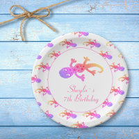 Cute Gecko Lizard Pink Rainbow Girl`s Birthday