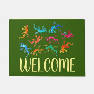 Cute geckos lizard welcome mat