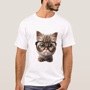 Cute Geeky Cat with Glasses Smart Fluffy Nerd Kitt T-Shirt