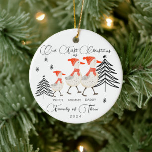 Cute Geese Family of Three First Christmas Ceramic Tree Decoration