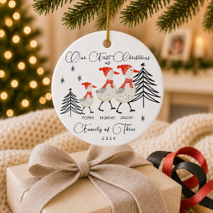 Cute Geese Family of Three First Christmas Ceramic Tree Decoration