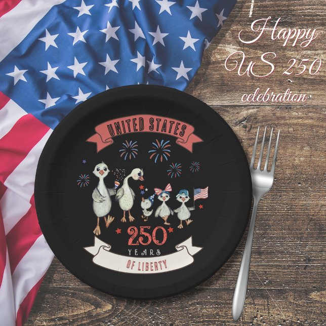 Cute Geese Family US 250 Years of Liberty Paper Plate (Cute Geese Family US 250 Years of Liberty Celebrat Paper Plates)