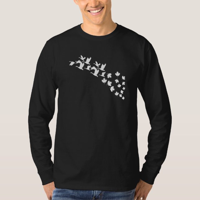 Cute Geese Flying Maple Leaf Goose Canada Day T-Shirt (Front)