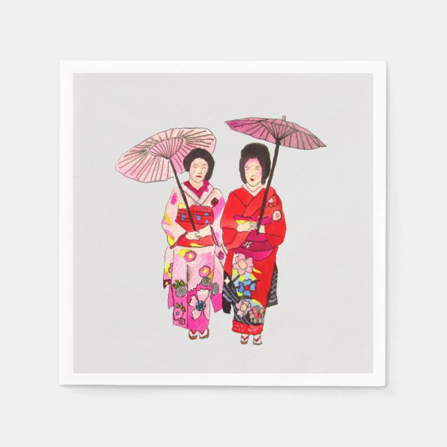Cute Geisha art homeware Napkin (Front)