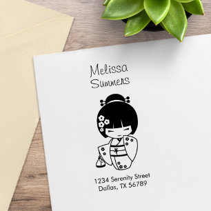 Cute Geisha Girl Address Rubber Stamp