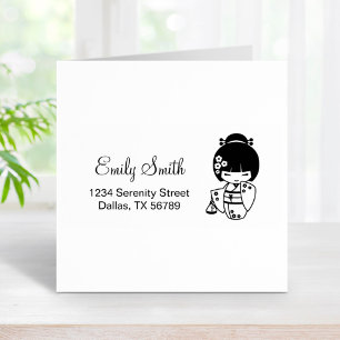 Cute Geisha Girl Address Rubber Stamp