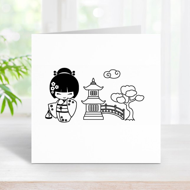 Cute Geisha Girl in Kimono Scrapbook Rubber Stamp (Creator Uploaded)