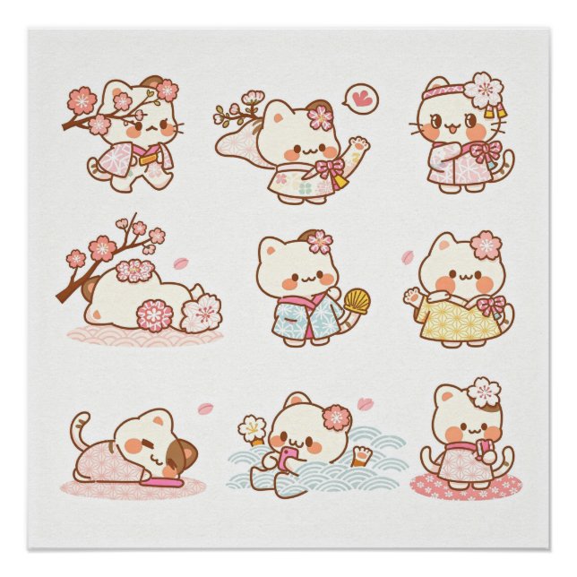 Cute Geisha-style cat Poster (Front)