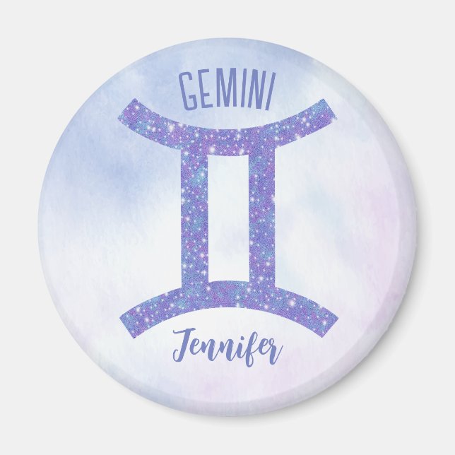 Cute Gemini Astrology Sign Personalized Purple Magnet (Front)
