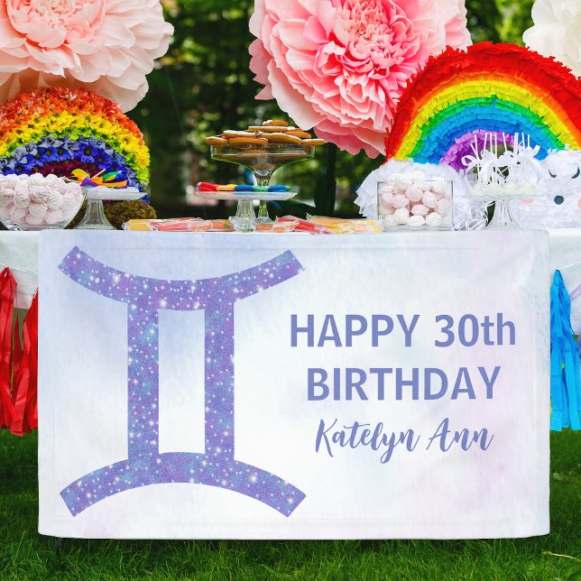Cute Gemini Personalised Purple Happy Birthday Banner (Creator Uploaded)