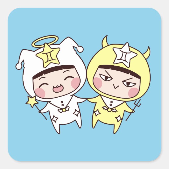Cute Gemini Twins Angel and Devil Square Sticker (Front)