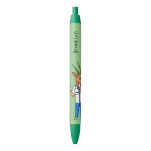 Cute Gemsbok antelope doctor cartoon Black Ink Pen